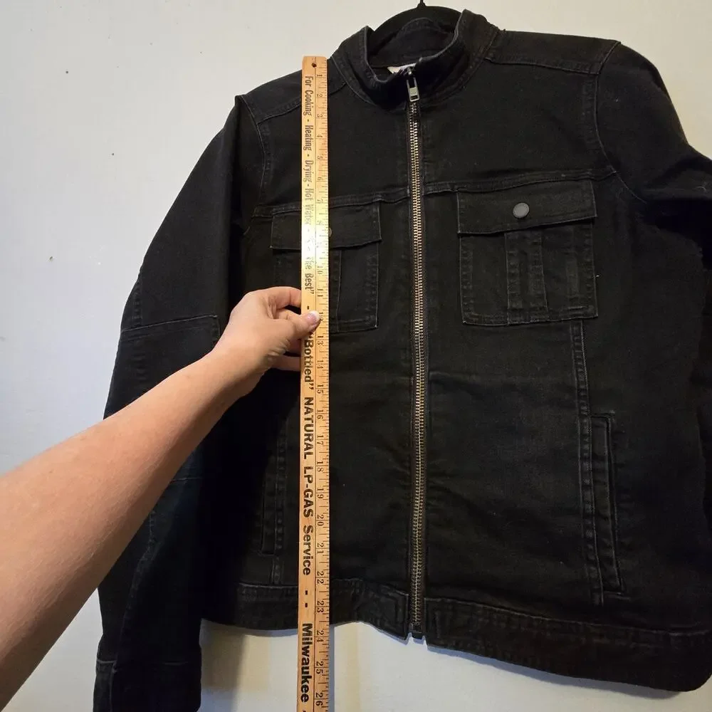 Duluth‎ Trading Daily Denim Moto Jacket Womens MED Black Full Zip Pockets Biker